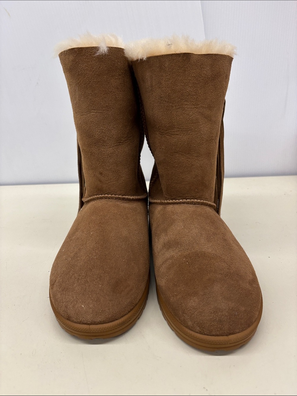 Abeo Chestnut Brown Suede Fringe Shearling Boots - Picture 2 of 8